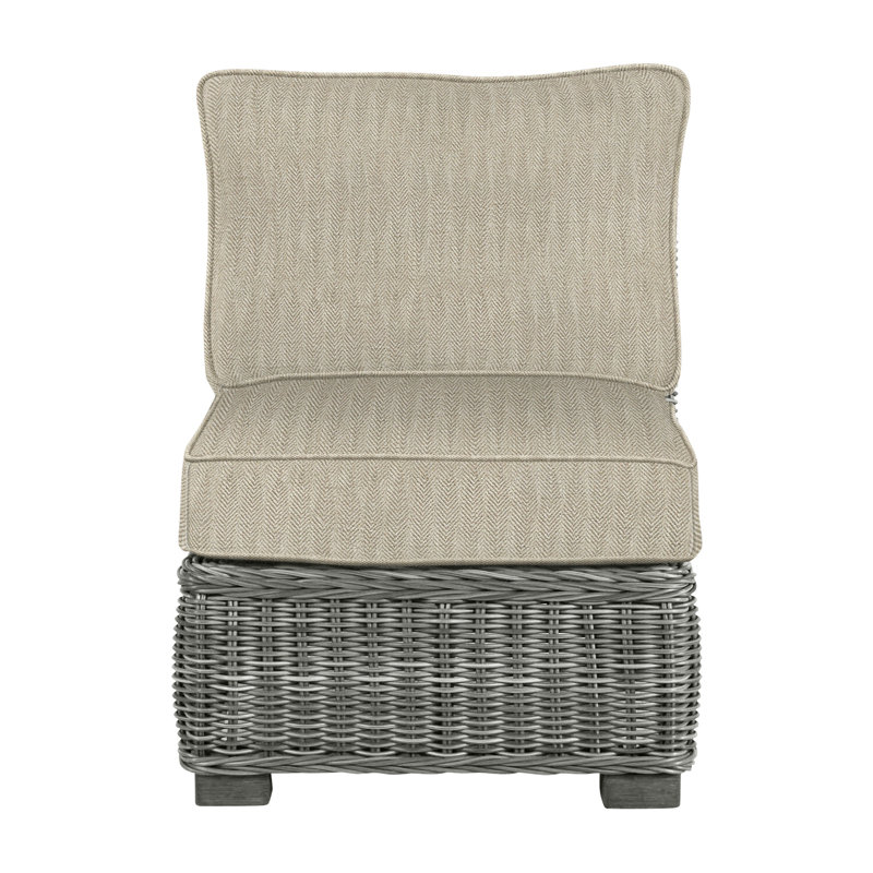 Fauteuil de chambre modulaire d'extérieur en résine tressée rustique N-Dura, Gris ardoise, Welt, Sable à chevrons