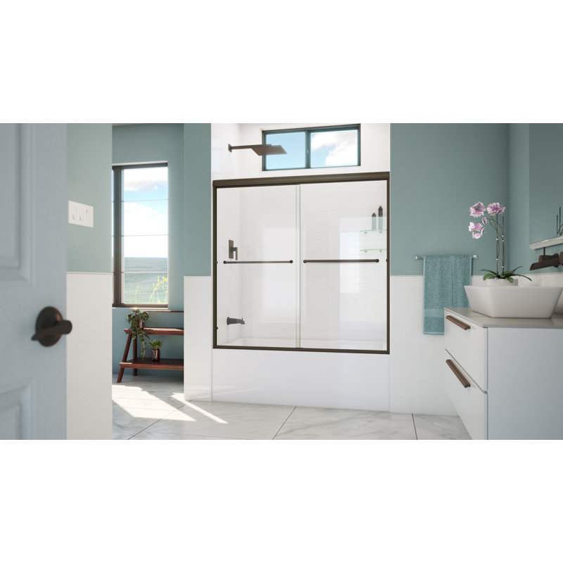 Leter 56" x 57.38" Bypass Frameless Tub Door, Clear Glass, Anodized Oil Rubbed Bronze