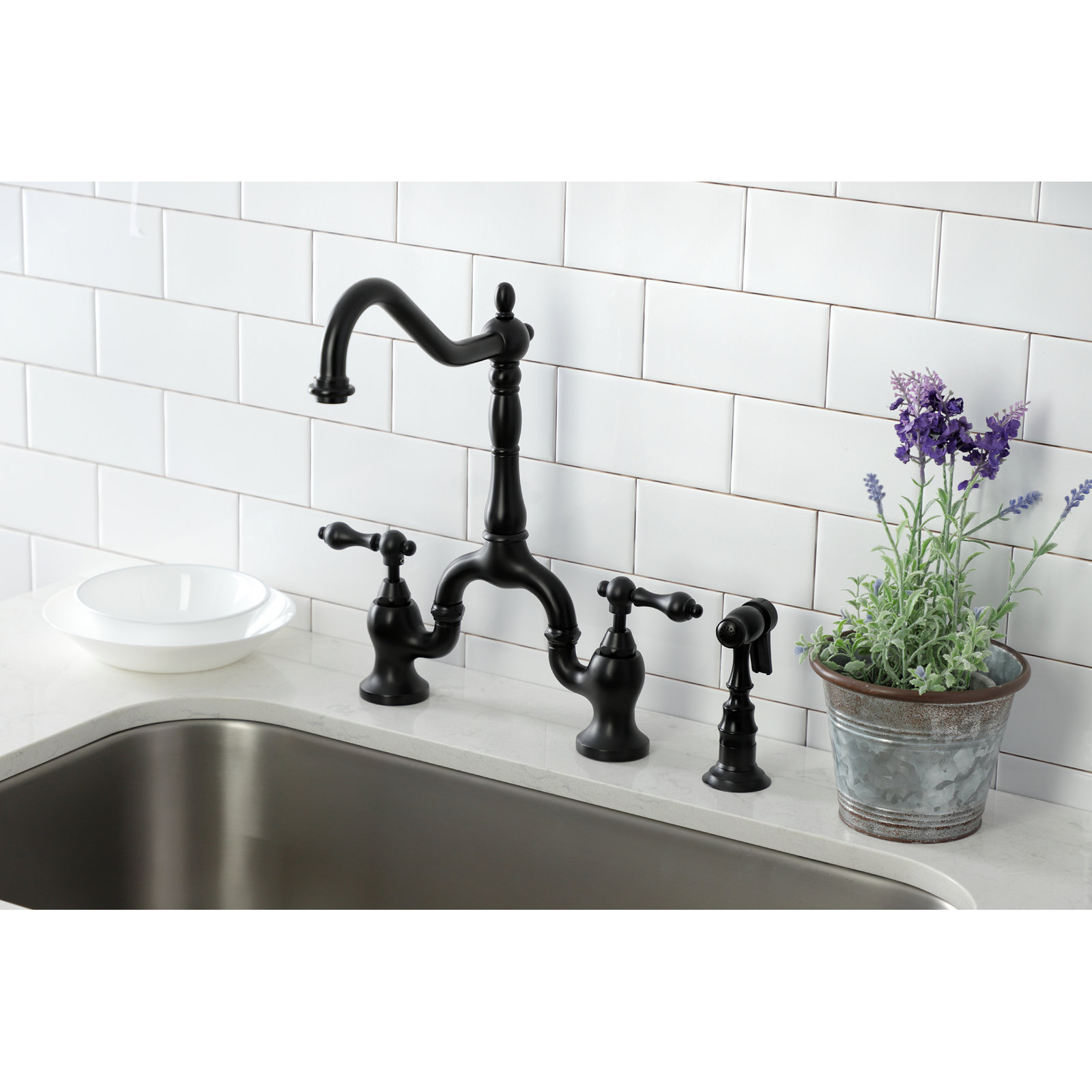Kingston Brass English Country Bridge Faucet, Matte Black