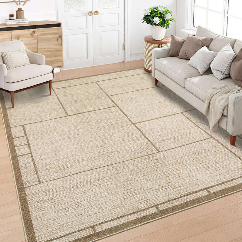 Machine Washable Area Rugs for Living Room Modern Geometric Non Slip Floor Carpet Rugs for Bedroom Nursery, Beige