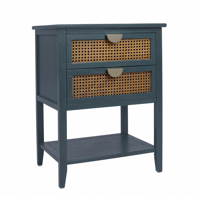 2 Drawer Side Table,Naturel Rattan,End Table, Green