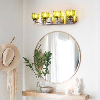 4-Light Vintage Vanity Light With Tulip Green Glass Shades - Bathroom Armed Wall Sconce For Bedroom, Kitchen, Living Room & Washroom
