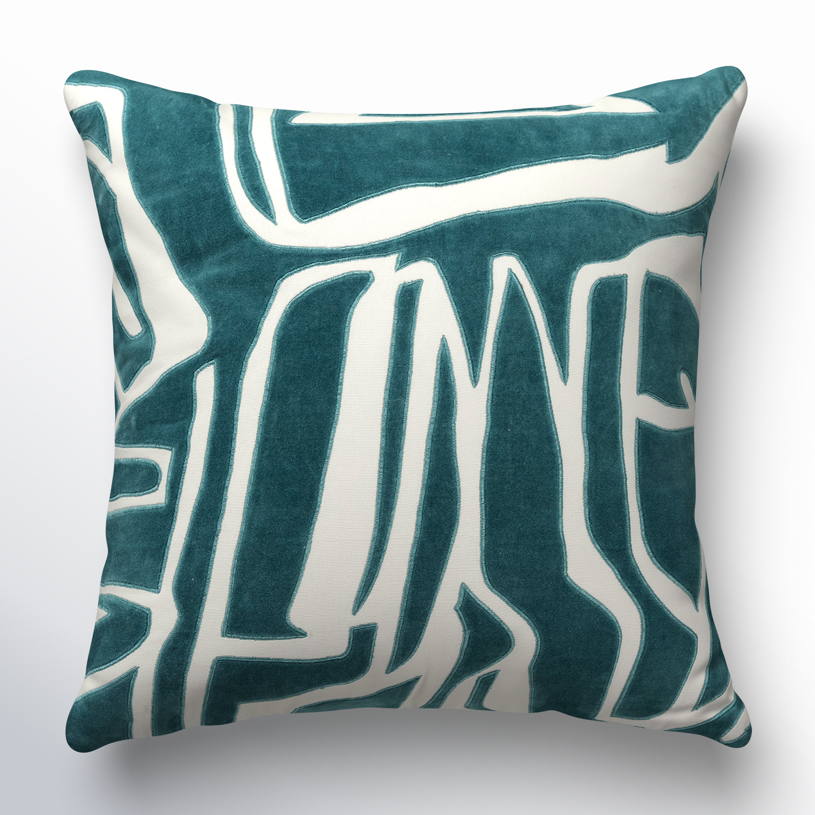 Haslet 20" x 20" Cotton Throw Pillow, Ivory/Teal