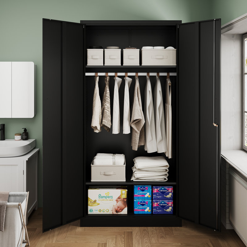 Armoire penderie en métal de 36 po de largeur avec serrure, Noir