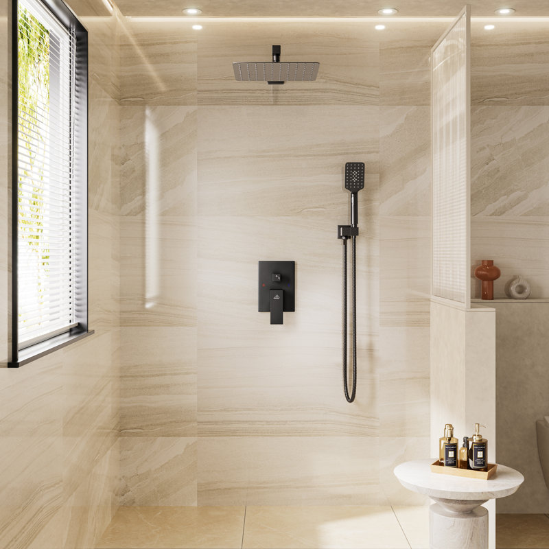 Système de douche mural à pression équilibrée 10 pouces avec douche à 3 réglages, Noir mat