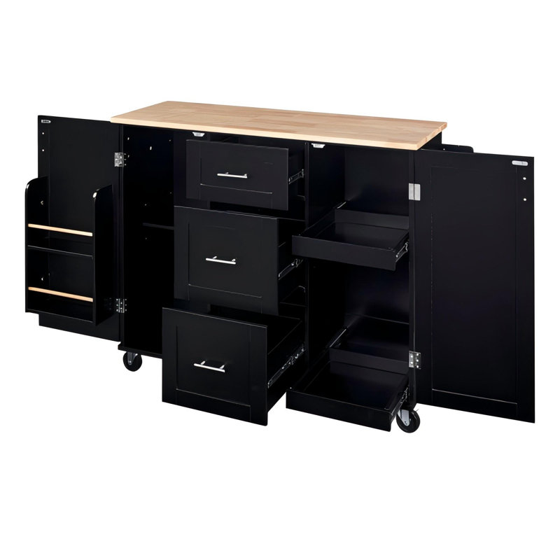 Kitchen Island With Rubber Wood Top, Black