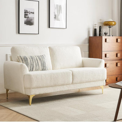 Canapé 63 po en similicuir 63 po, canapé moderne Mid-Century avec pieds en grain de bois pour le salon, brun clair