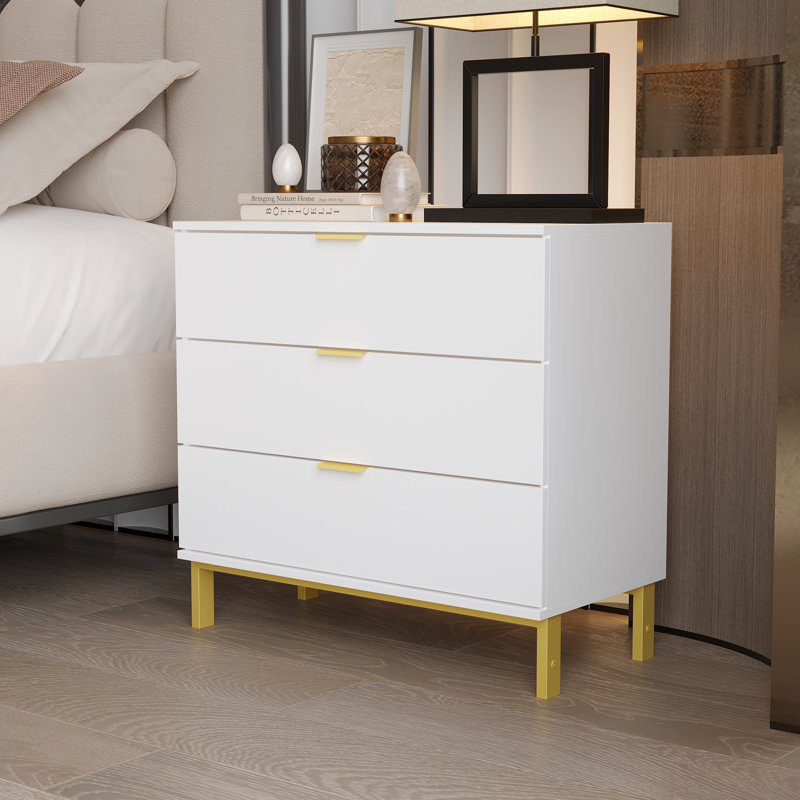 Table de chevet 3 tiroirs noire Devises, Blanc