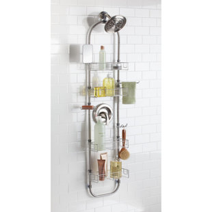 mDesign Metal Bathroom Over Door Hanging Shower Caddy, X-Wide