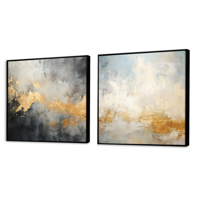 Elegant Sky Whispers - Ensemble de 2 collages carrés abstraits