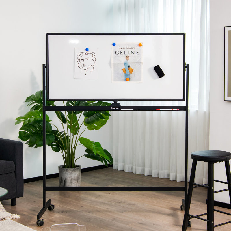 Double-Sided Magnetic Mobile Whiteboard 165cm H x 126cm L, Black