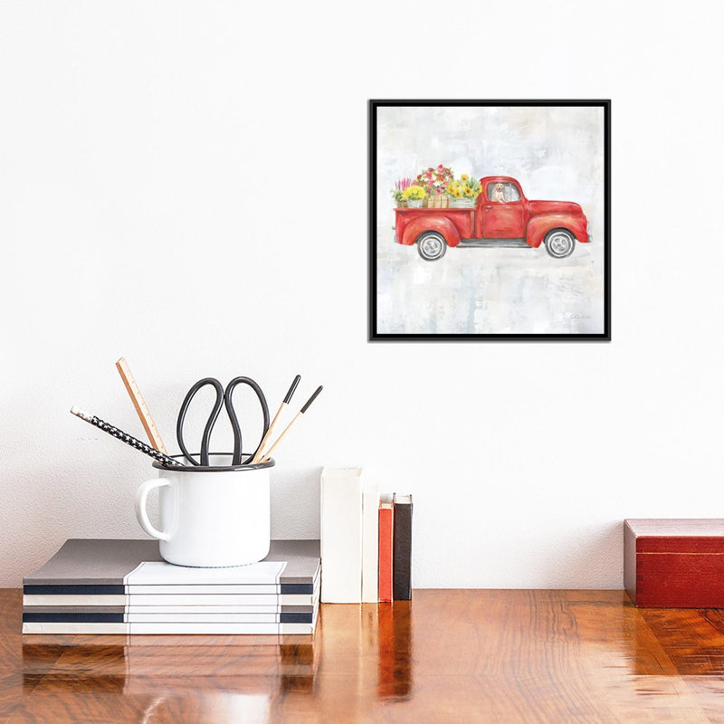 Camion rouge rétro par Cynthia Coulter, impression, H 12 po x l 12 po x P 1,5 po, Toile avec cadre noir