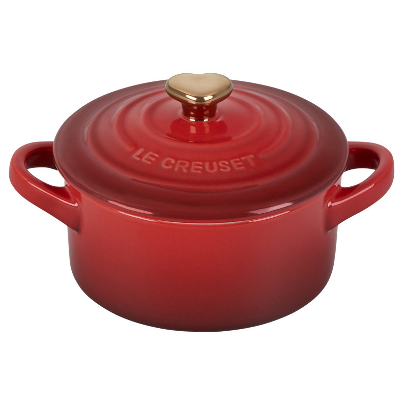 Le Creuset Stoneware L'Amour Collection Mini Round Cocotte with Heart Applique, Cerise