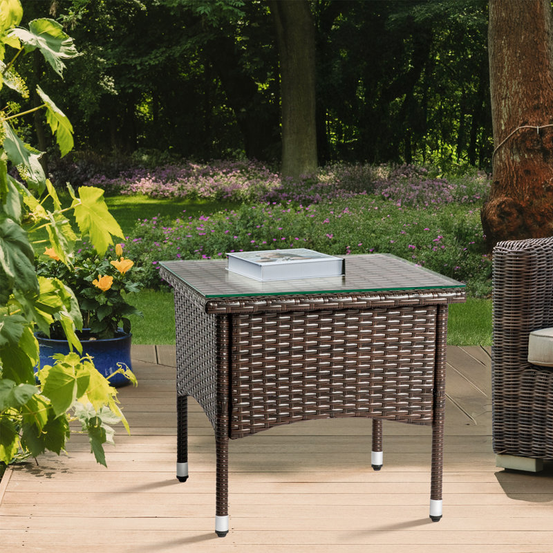 Table de bout carrée en osier de patio brun
