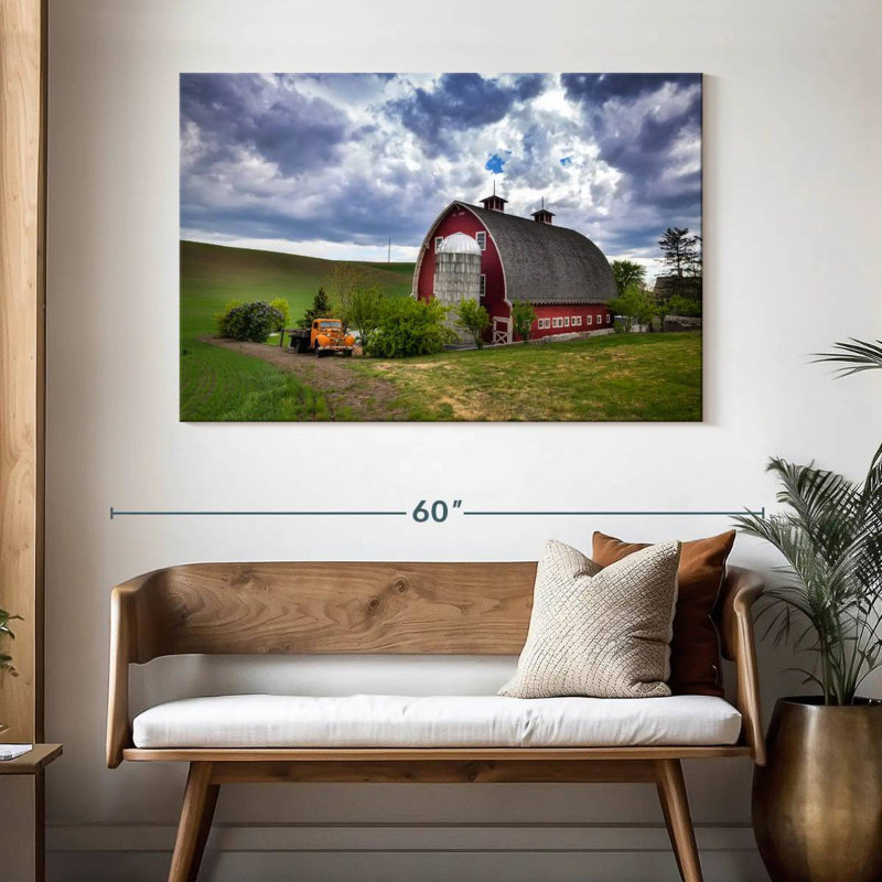 Lilie, grange rouge et vieille camionnette dans la palouse, H 32 po x l 48 po