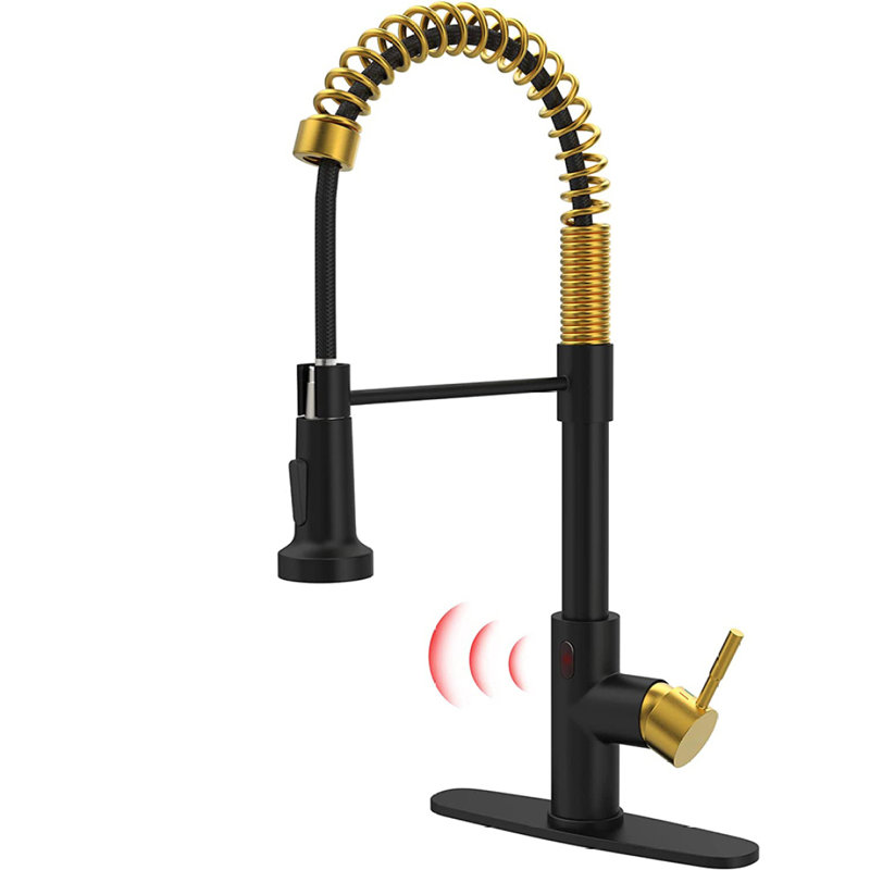 Touchless Kitchen Faucet,Hands Free Automati, Black/Gold