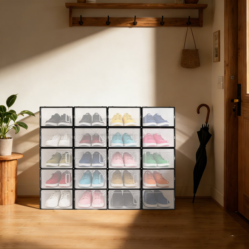 Boîte de rangement pour 20 paires de rangement pour chaussures empilable noir 36,22 po, Noir