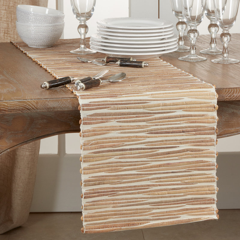 Woven Chic Texture Water Hyacinth Table Runner, Natural, 90" L x 14" D