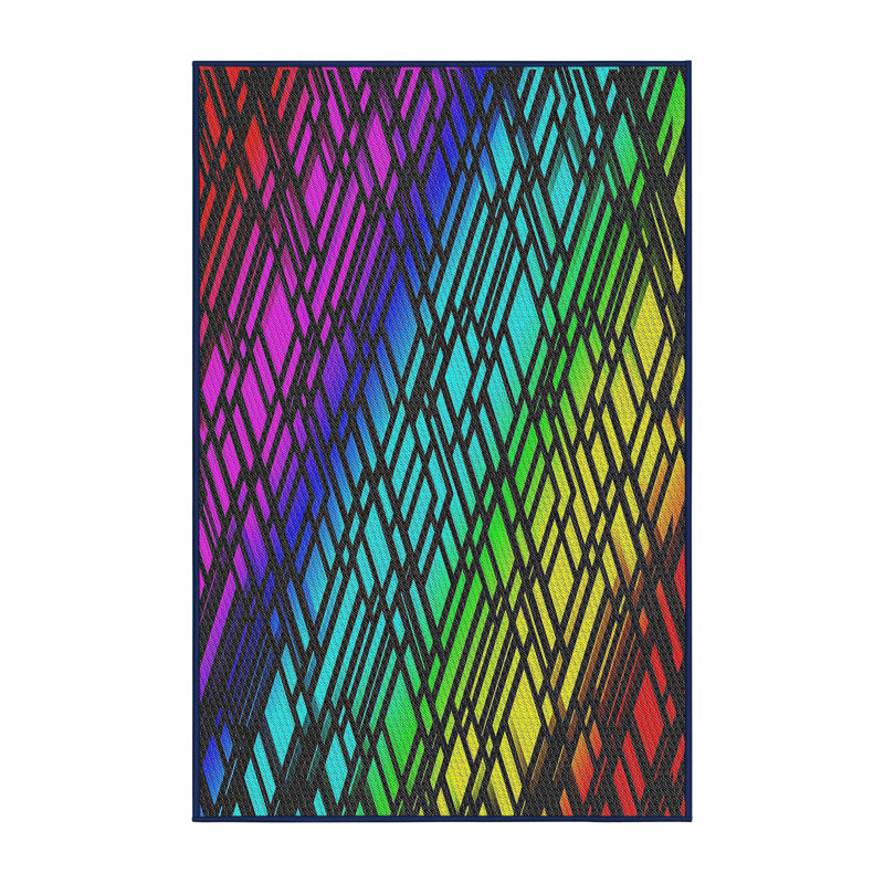 Tapis décoratif bleu géométrique Schulze, Rectangle 5 pi x 7 pi
