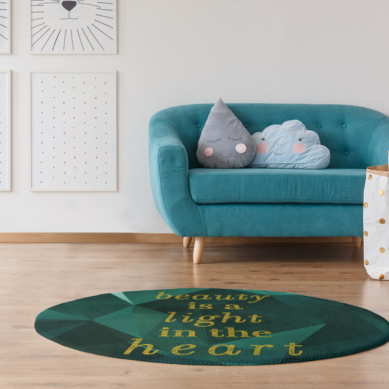 Tapis de beauté en polyester à citation de faux gemme, Rond 5 pi