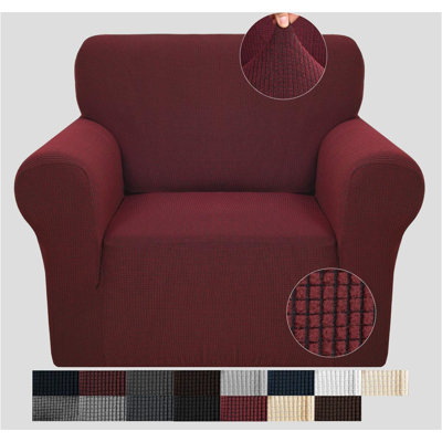 Couvre-fauteuil super extensible avec accoudoirs 1 pièce en jacquard à carreaux pour petits fauteuils de salon Housse de protection antidérapante pour canapé pour enfants (chaise, rouge vin)
