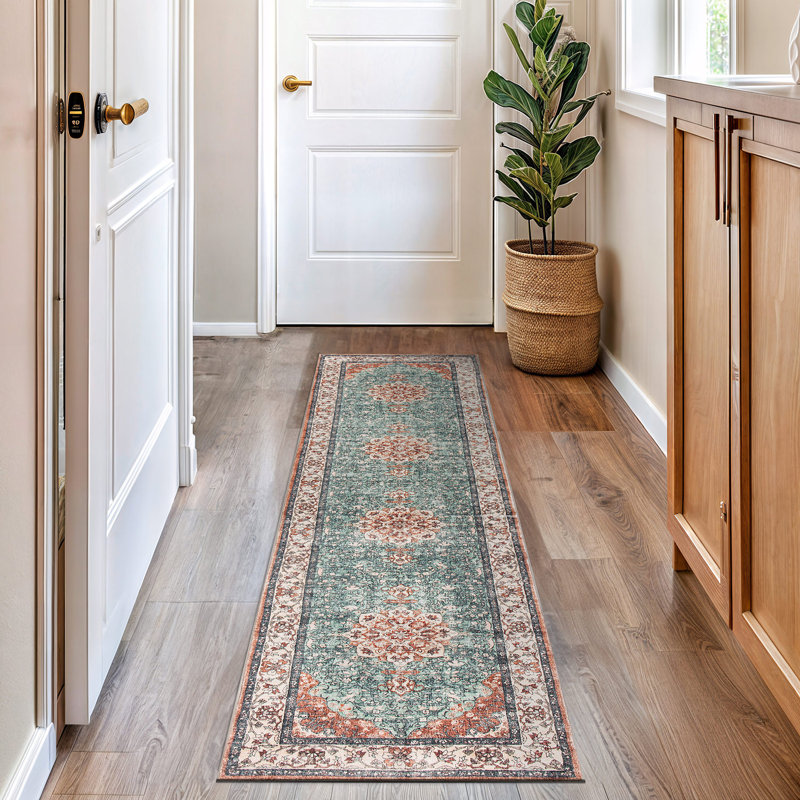 Tapis traditionnel lavable antidérapant à médaillon traditionnel, Tapis de couloir 2 pi x 8 pi
