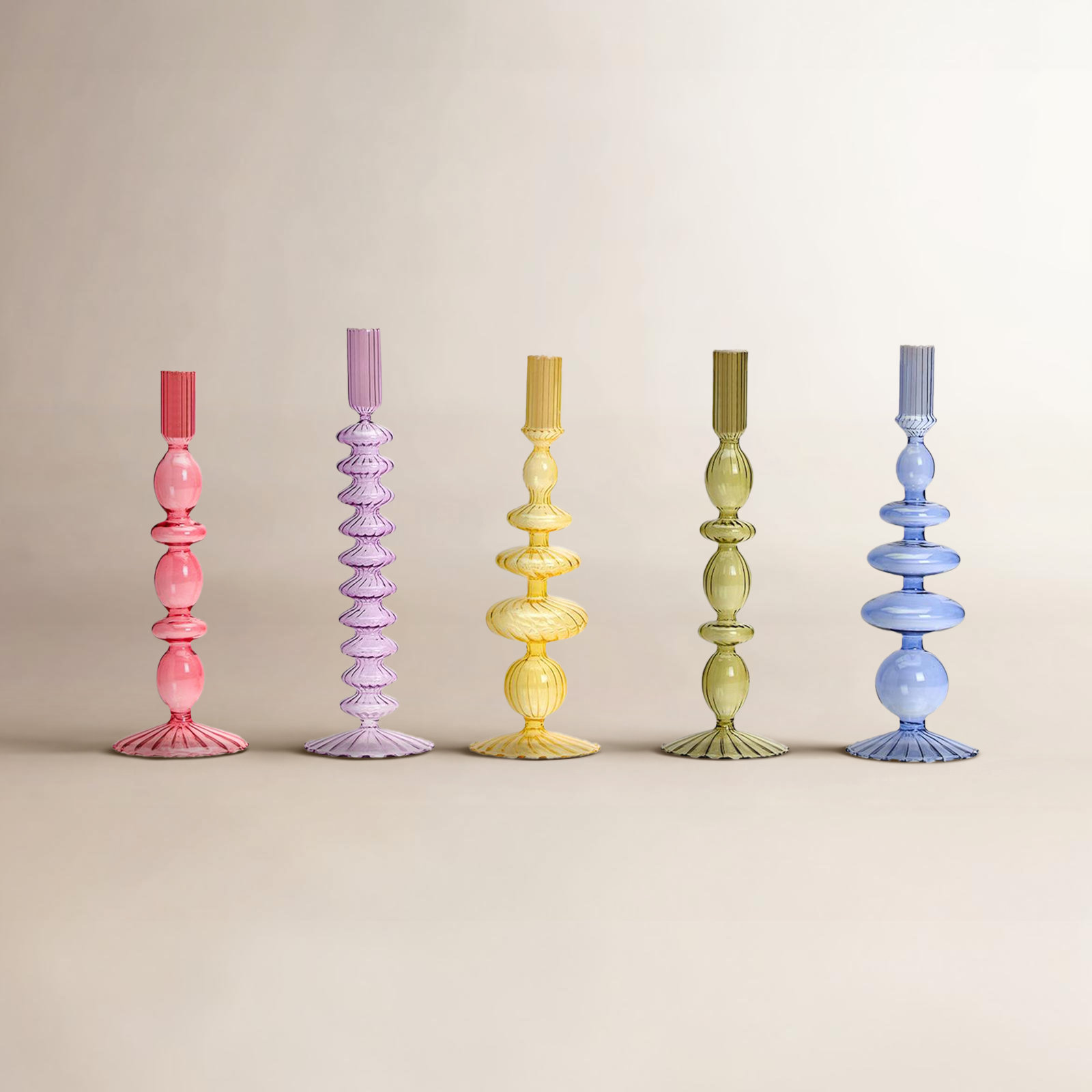 Set Of 5 Hand-Blown Glass Candleholder
