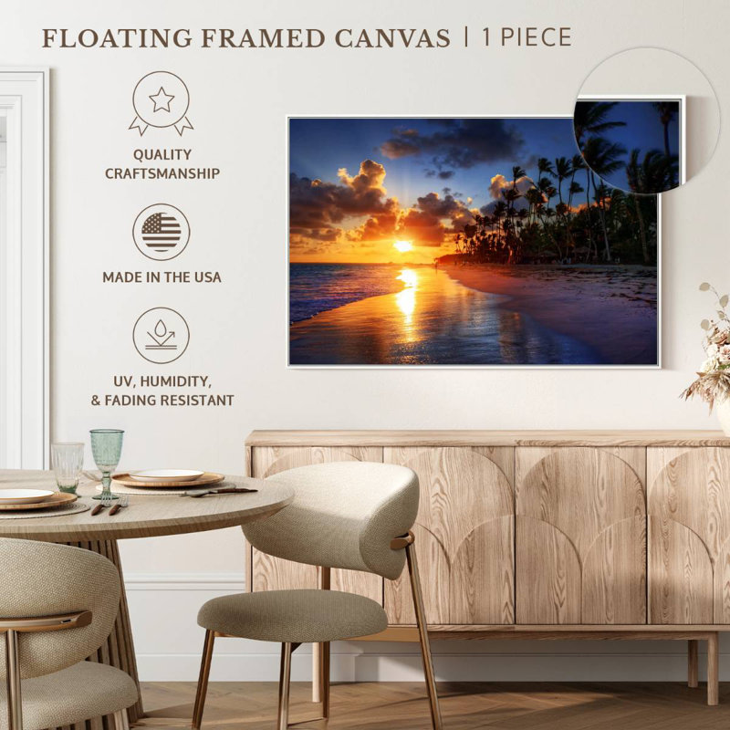 Le matin à Cancun Tommen, Cadre flottant blanc, 40 po x 27 po