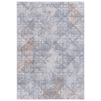 Tapis géométrique en polyester / polypropylène tissé à la machine en gris / ivoire