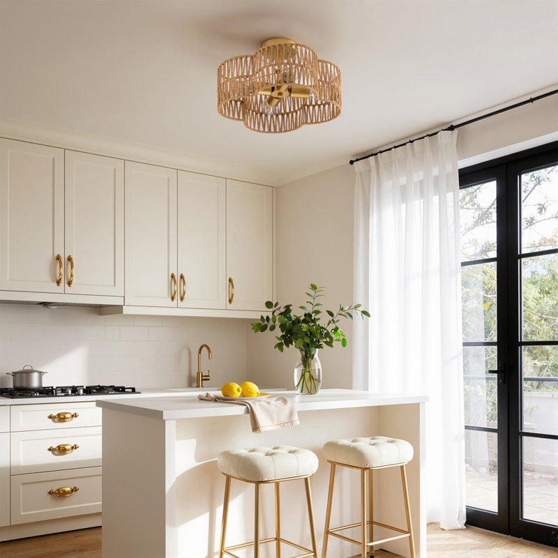 16.5" 4-Light Woven Rattan Semi Flush Mount Ceiling Light
