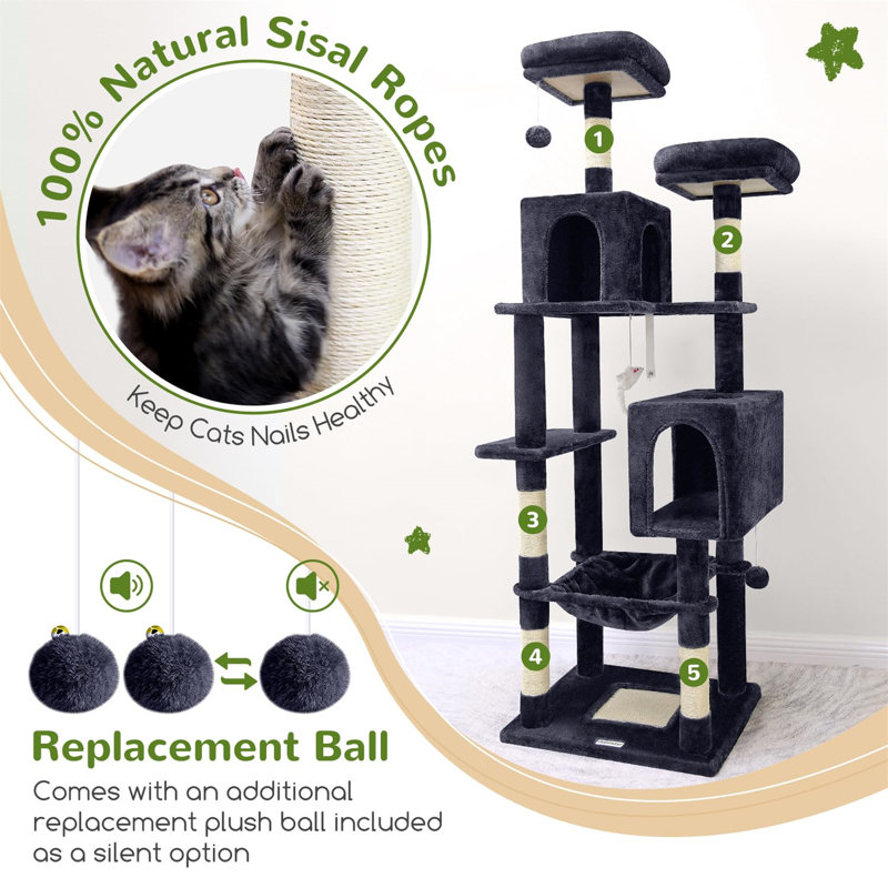 Eunson 70.47'' H Cat Tree, Dark Grey
