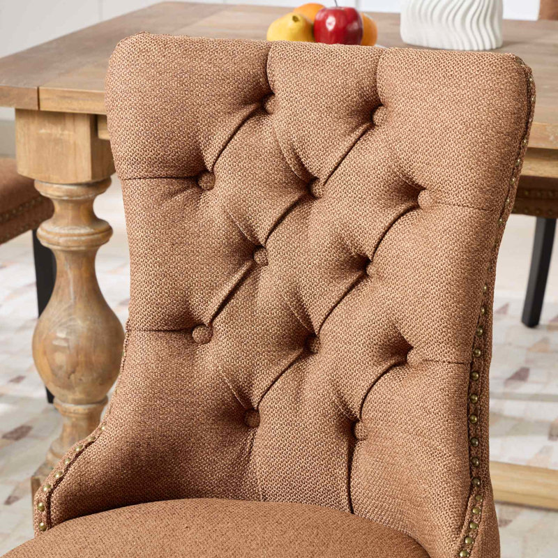 Chaises de salle à manger rembourrées en lin, de 2, café Tissu en lin épais, structure en bois massif, look élégant. Sw6801cf, chaise contemporaine 2, en lin de qualité, assise confortable, élégante.