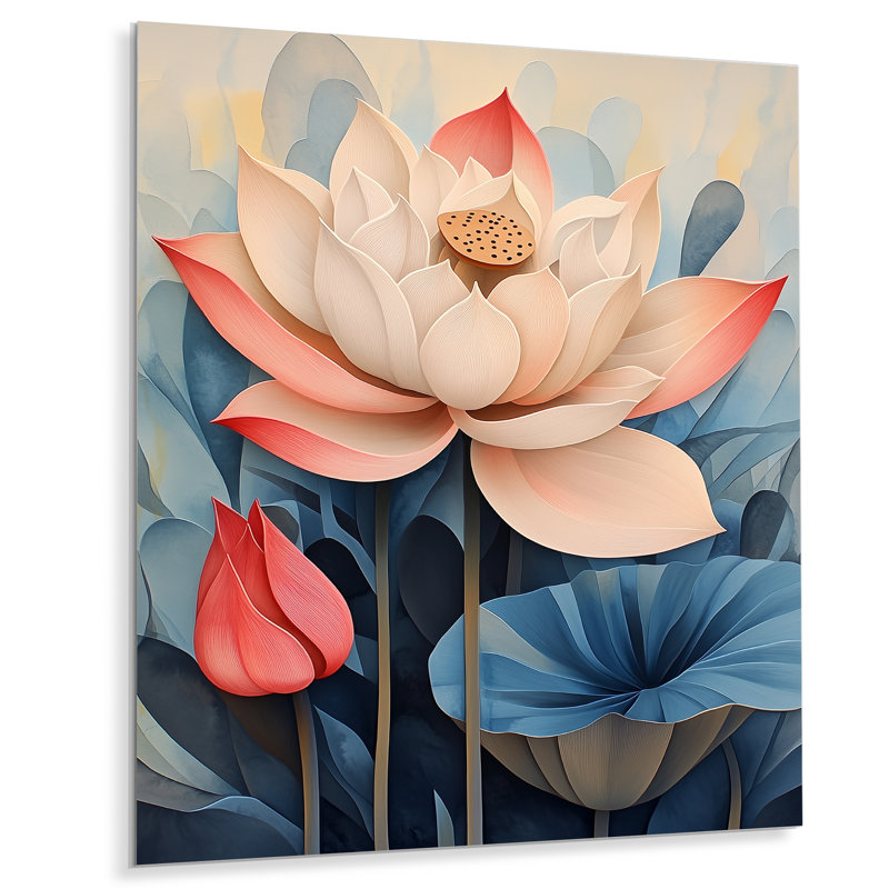«Lotus in Gentle Bloom I», art mural japonais en métal, impression de japonais, L 16 po x H 32 po
