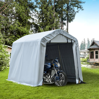 Abri de garage robuste de 6 pi x 8 pi, avec couvercle en PE et portes à double fermeture à glissière, pour outils de jardin de vélo de moto, rangement portatif gris, moto, vélo,