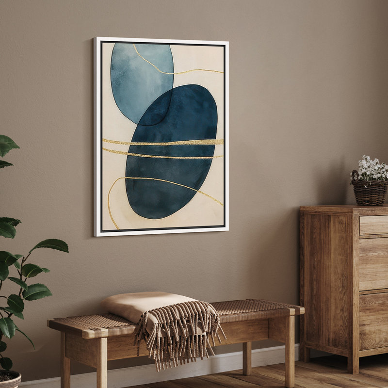 Art mural abstrait géométrique sur toile - Blocs de couleur bleue, reproduction d'art moderne Mid-Century pour le salon, le bureau ou la chambre à coucher