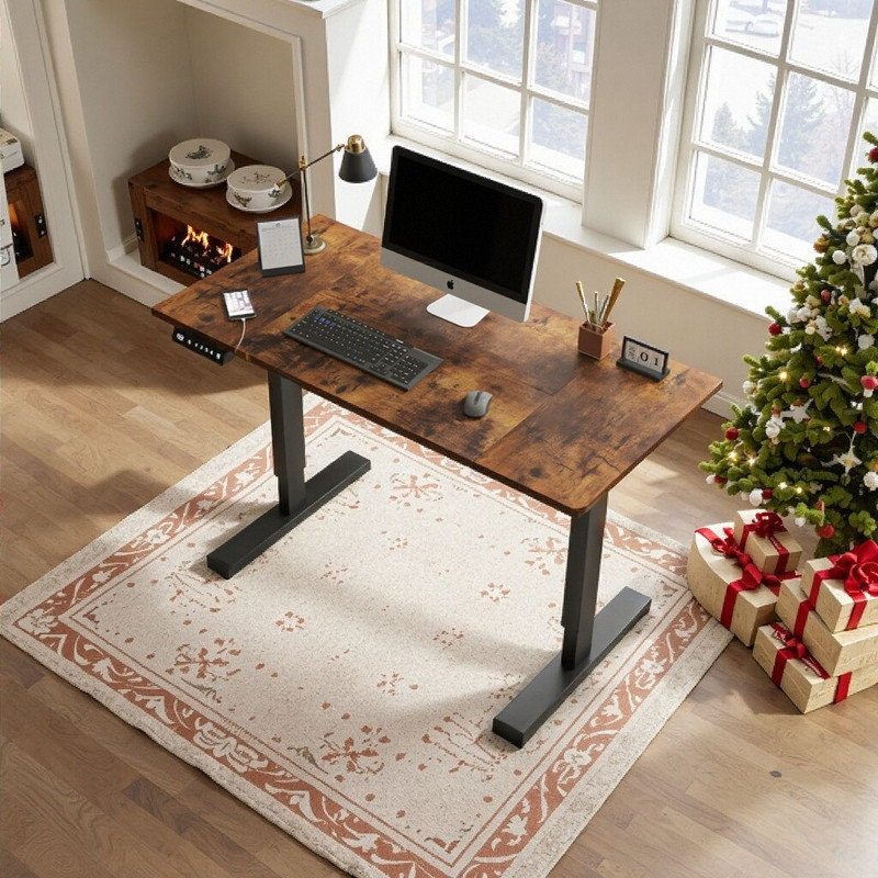 48-inch Solid Steel Frame Electric Standing Desk With Adjustable Height Workstation Double-Beam Gaming Table, Brown