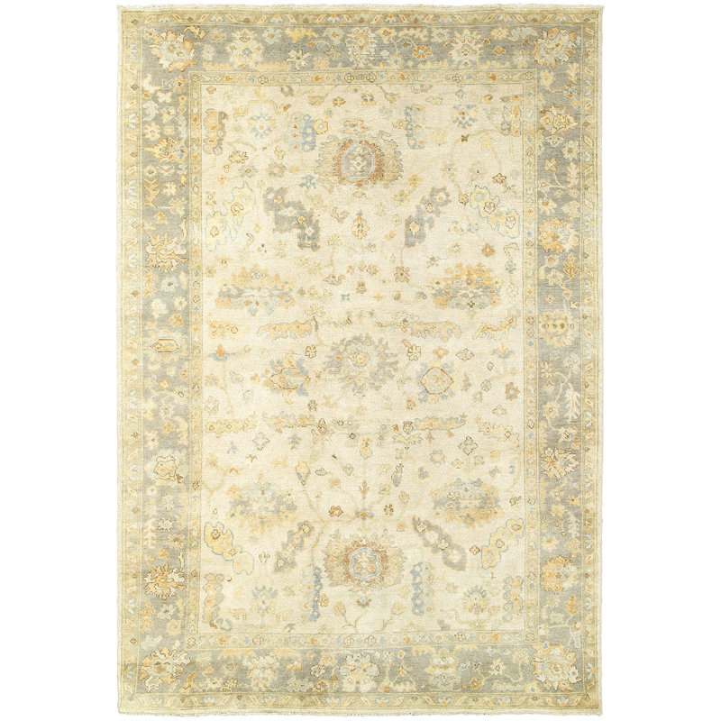 Tapis beige / gris en laine noué à la main Presley, Rectangulaire 2 pi x 3 pi