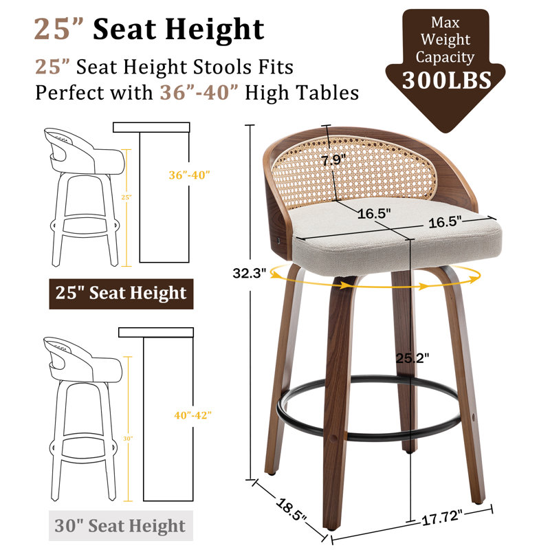 Tabourets pivotants en lin Leeana, Tabouret de comptoir (siège d'une hauteur de 26 p, Beige