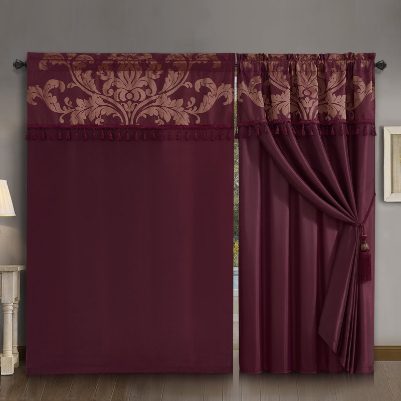 Royale Room Darkening Curtain Pair, Maroon/Gold