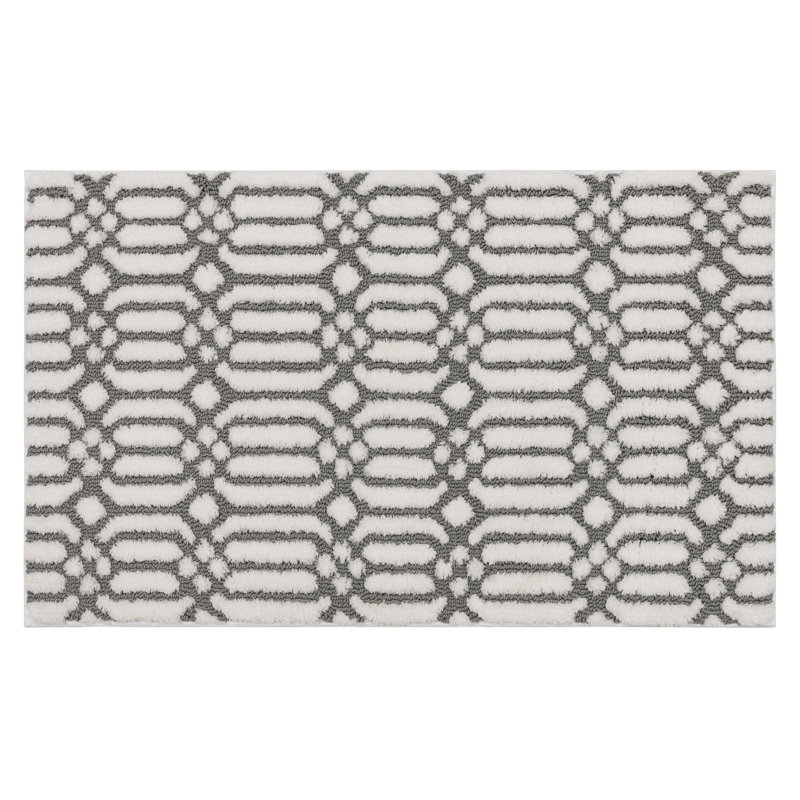 Linkage Casual Geometric Polyester Machine Washable Knitted Bath Mat, White/Pewter, 20" W x 34" L