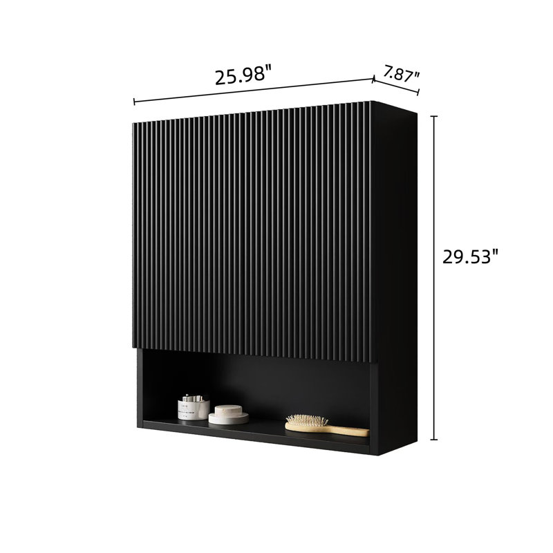 Armoire de toilette de 26 po avec portes et tablette, rangement noir pour la salle de bain, la cuisine et la salle de bain