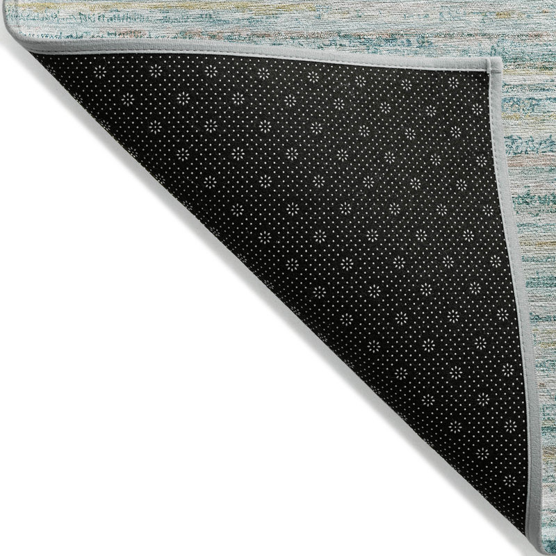 3' X 5' Teal Blue Striped Washable Indoor Outdoor Area Rug