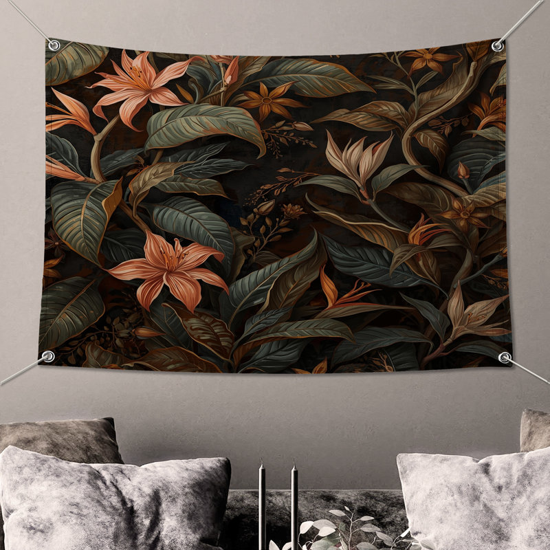 Tapisserie murale «Tropical Floral Foliage» - Décoration murale botanique, H 50 po x l 60 po avec 4 œillets