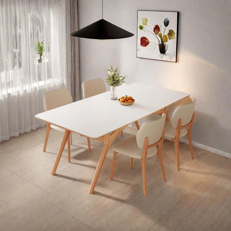Table de style rock nordique rectangulaire blanc crème, H 29,53 po x L 55,12 po x l 31,5 po, Brun clair