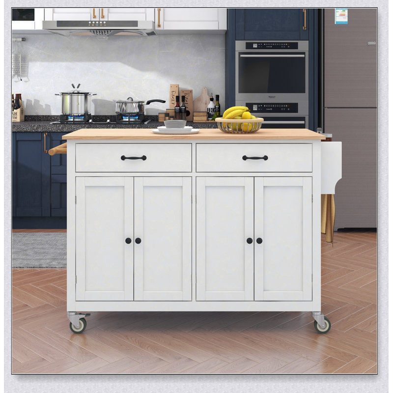 Kitchen Island Cart with Solid Wood Top and Locking Wheels for Enhanced Storage and Mobility, White
