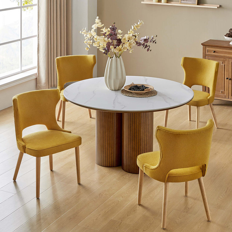 Piscoya 21.5''W Mid-century Modern Upholstered Dining Chairs With Solid Wood Legs (Set of 4), Yellow