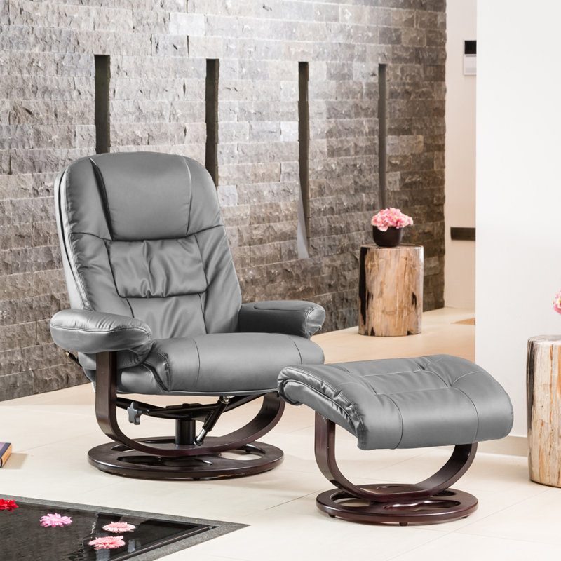 Robertsdale 88cm Wide Faux Leather Swivel Ergonomic Recliner, Grey