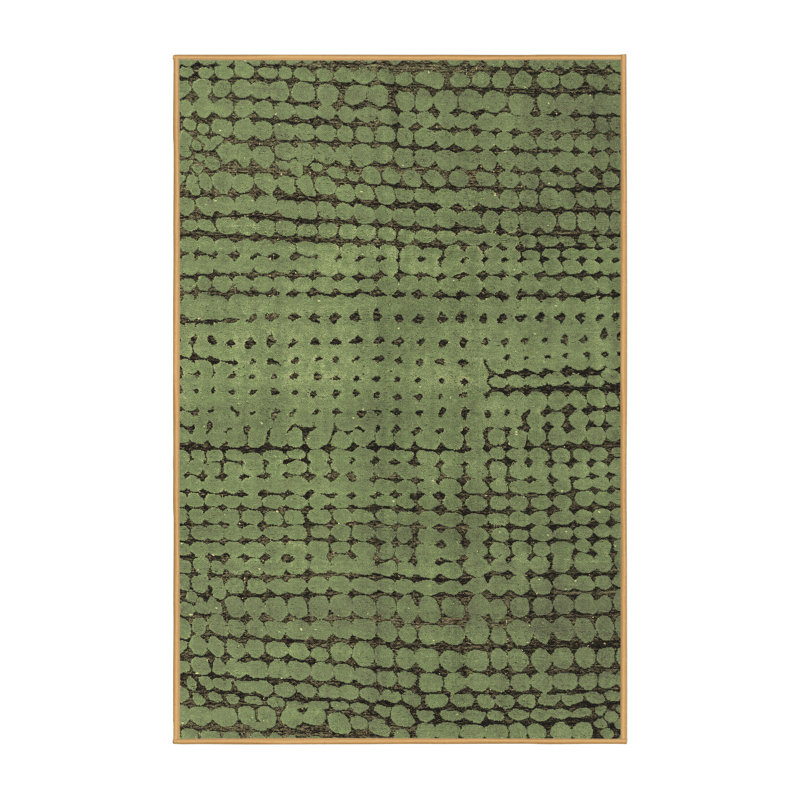 Tapis vert en laine / polyester tissé à la machine Zi, Rectangle 7 pi x 9 pi