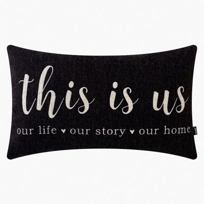 Rustic Family Quote Lumbar Pillow - Farmhouse Cushion Cover for Sofa - Housewarming Gift - Black - This is Us Saying Pillowcase