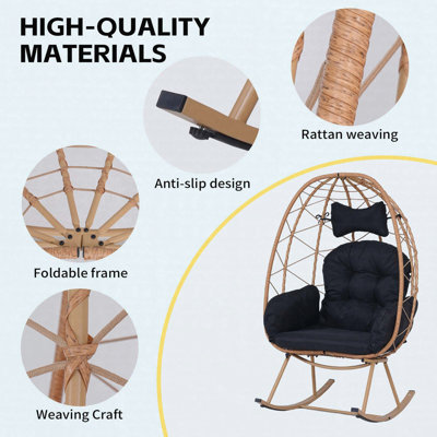 Fauteuil berçant intérieur / extérieur en osier avec coussin et coussin, chaise longue pliable en osier et rotin cocon